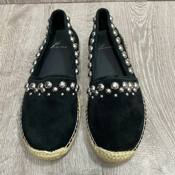 NWOT B Brian Atwood Studded Eli Black Suede Leather Espadrille Flats 8.5 - Picture 2 of 14
